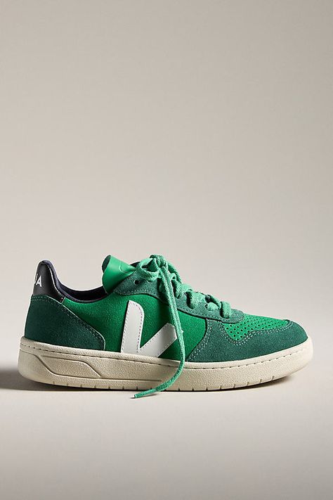 Suede upper Recycled polyester insole Rubber sole Tie styling Imported | V-10 Sneakers by Veja in Green, Women's, Size: 36, Polyester/Rubber/Suede at Anthropologie Veja Green, Veja Women, Veja V 10, Shoe Trends, Green Sneakers, Tie Styles, High Quality Shoes, 50 Fashion, Black Fits