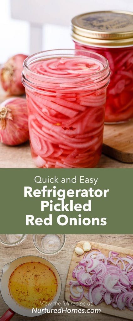 Quick Pickled Red Onions with Apple Cider Vinegar and Garlic - Nurtured Homes Pickled White Onions, Pickled Red Onion Recipe, Pickling Veggies, Homemade Marmalade, Pickle Recipes Homemade, Apple Cider Vinegar Recipes, Pickled Red Onion, Types Of Onions, Quick Pickled Red Onions