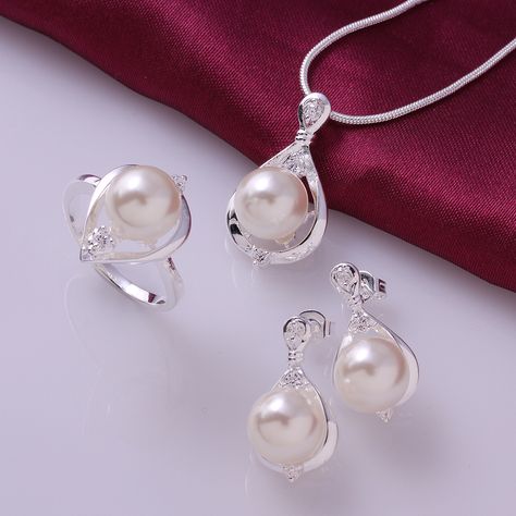 >> Click to Buy << 2017 New Fashion 925 stamped silver-plated jewelry set Crystal Imitation Pearls Necklace Earrings Rings Jewelry Sets For Women #Affiliate Pearl Bridal Jewelry Sets, Silver Pearl Jewelry, Pearl Necklace Wedding, Pearl Jewelry Sets, Silver Jewellery Sets, 925 Silver Jewelry, Bridal Jewelry Sets, Bridesmaid Earrings, Silver Pearls