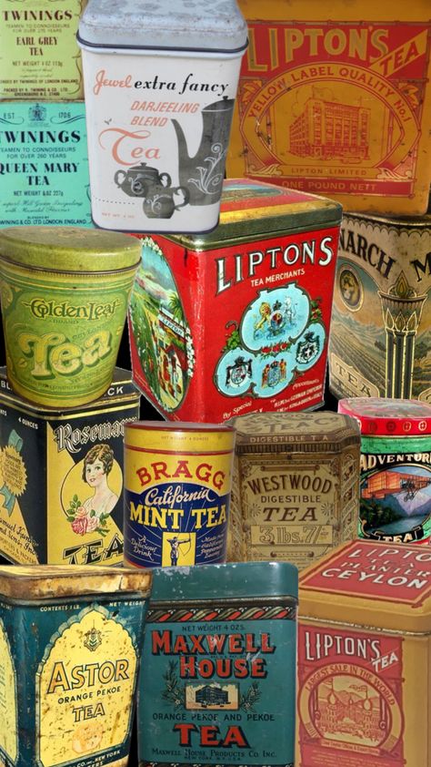 Vintage tea tins #vintage #vintageaesthetic #tea #antique Cottagecore Life, Tea Merchant, Vintage Tea Tins, Tea Aesthetic, Lipton Tea, Earl Grey Tea, Tea Tins, Queen Mary, Vintage Aesthetic