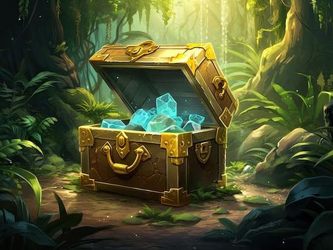 Fantasy Treasure, Ancient Ruins, Treasure Chest, Gems, Ruins