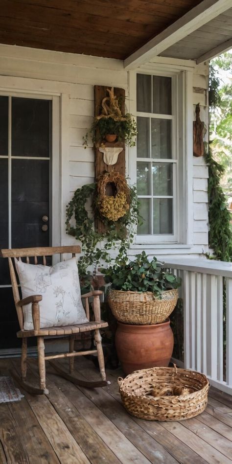 Vintage Porch Decor, Back Porch Makeover, Timeless Farmhouse, Burlap Stockings, Vintage Porch, Winter Retreat, Porch Makeover, Christmas Décor, Cozy Holiday