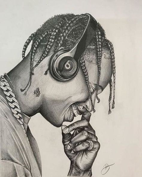 Rapper Sketches, Travis Scott Sketch, Drawings Of Rappers, Travis Scott Painting, Travis Scott Portrait, Travis Scott Drawing, Rapper Drawings, Meaningful Sketches, Travis Concert