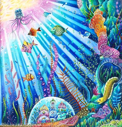 I Ruined It, Cloud Kingdom, Johanna Basford Lost Ocean, Prismacolor Drawing, Lost Ocean Coloring Book, Ocean Coloring Pages, Joanna Basford Coloring, Pencil Inspiration, Johanna Basford Secret Garden