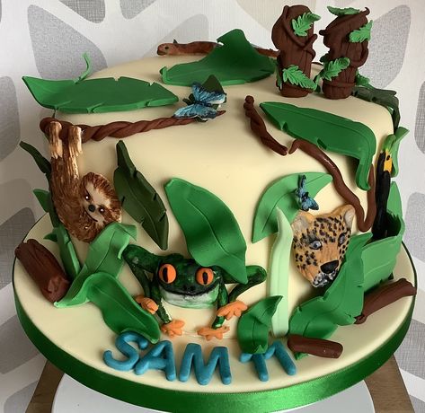 Jumanji Birthday Cake, Rainforest Cake, Rain Forest Birthday Cake, Rainforest Birthday Party, Rainforest Birthday, Jungle Theme Buttercream Cake, Jeep Cake, 6 Cake, First Birthday Themes