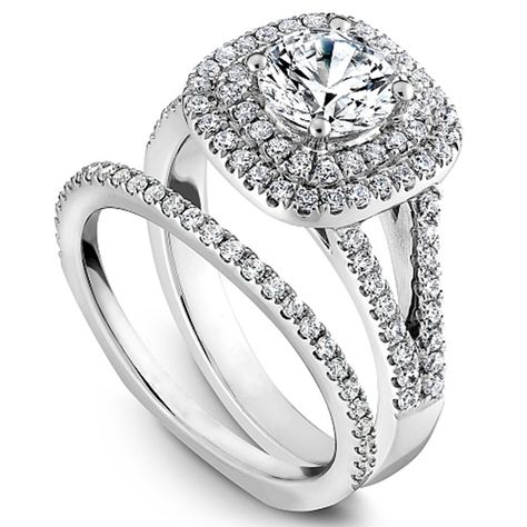 Free 2-day shipping. Buy Split Shank 1 Carat Round Cut Real Diamond Halo Bridal Set in 10k White Gold at Walmart.com Prong Setting Engagement Ring, Engagement Rings Wedding Bands Set, Noam Carver, Simulated Diamond Rings, Gold Ring Designs, Diamond Bridal Sets, Bridal Ring Sets, Double Halo, Wedding Band Sets