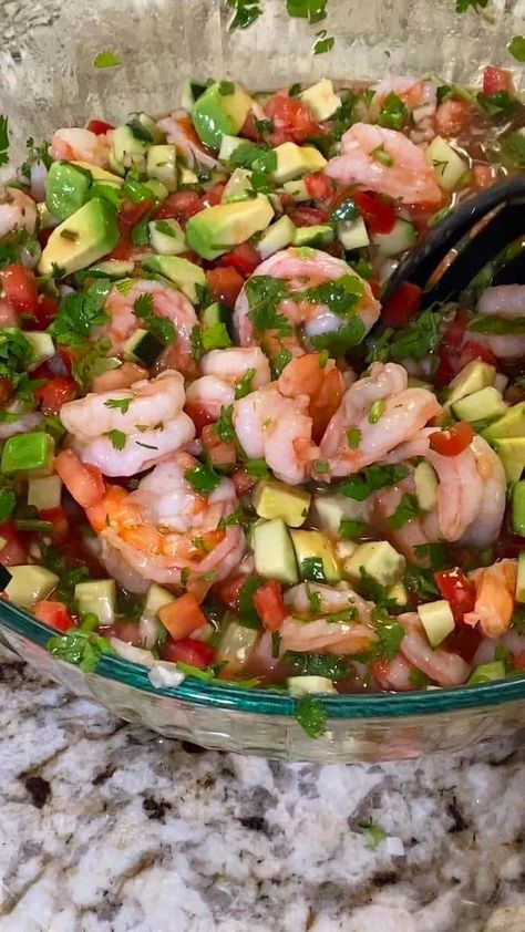 What is Shrimp Ceviche? Ceviche is typically made with red snapper that is “cooked” by the acidity of lime and lemon juice (see this ceviche recipe.) This version of ceviche is prepared with shrimp, which is first lightly cooked and then marinated in the citrus juice. My hubby, who generally doesn’t really like shrimp that […] Shrimp Cocktail Recipe Easy, Mexican Shrimp Cocktail Recipe, Shrimp Cocktail Recipe, Shrimp Ceviche Recipe, Mexican Shrimp Cocktail, Cocktail Shrimp Recipes, Mexican Shrimp, Recipes Tiktok, Ceviche Recipe