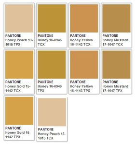 PANTONE HONEY Gold Pantone Color, Colour Names, Pantone Color Chart, October Sky, Colour Pallets, Pantone Colour Palettes, Trending Paint Colors, Light Gold Color, Pantone Colors