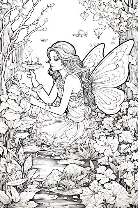 Amy Brown Fairies Coloring Pages, Fairy Coloring Book, Pencil Drawing Images, Coloring Pages For Grown Ups, Skull Coloring Pages, Whimsical Art Paintings, Fairy Drawings, Dreamy Artwork, Fairy Coloring Pages