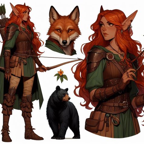 Druid Hairstyles, Ranger Aesthetic Dnd, Dnd Leather Armor Female Druid, Dnd Druid Character Design, Shifter Dnd, Female Ranger Dnd, Dnd Half Elf, Wood Elf Character Design, Elven Ranger Female