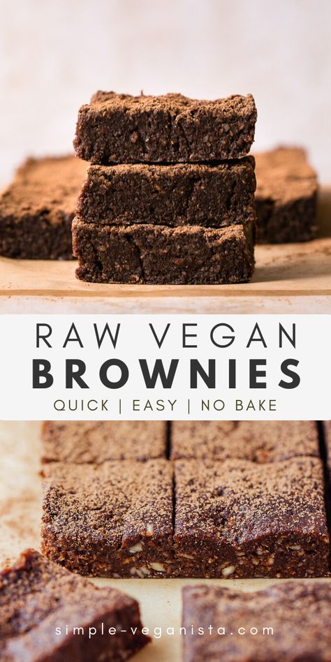 Raw Brownies Vegan, Raw Sweets Recipes, Vegan Date Recipes Healthy, Raw Vegan Baking, No Bake Vegan Brownies, Raw Vegan Treats, Raw Vegan Sweets, Raw Vegan Desserts Easy, Coconut Dates