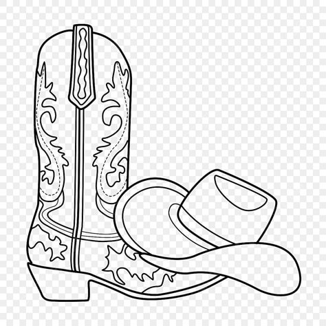 Cowboy Boot And Hat Drawing, Western Clipart Black And White, Cowboy Boot Svg Free, Cowboy Boots Line Art, How To Draw Cowboy Boots, Western Outline, Western Things To Draw, Cowboy Boot Outline, Cowboy Boots Painting