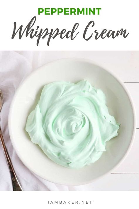 Homemade Peppermint Whipped Cream is an easy and delicious way to jazz up any dessert especially on Saint Patrick's day! Perfectly flavored, light, and creamy, it’s a mint lover’s dream! This is perfect for a cake, hot cocoa, and on top of pancakes. Cake Flavors And Fillings, Refrigerator Desserts, Peppermint Whipped Cream, Perfect Whipped Cream, Mint Frosting, Homemade Whipped Cream Recipe, Flavored Whipped Cream, Peppermint Cream, Recipes With Whipping Cream