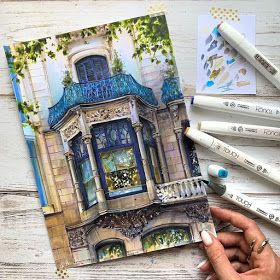 Balcony detailing by K. Brovka Katerina Brovka, Architecture Drawing Presentation, Architecture Drawing Sketchbooks, Copic Marker Art, Architecture Drawing Plan, Watercolor Architecture, Architecture Design Sketch, Architecture Drawing Art, Art Et Illustration