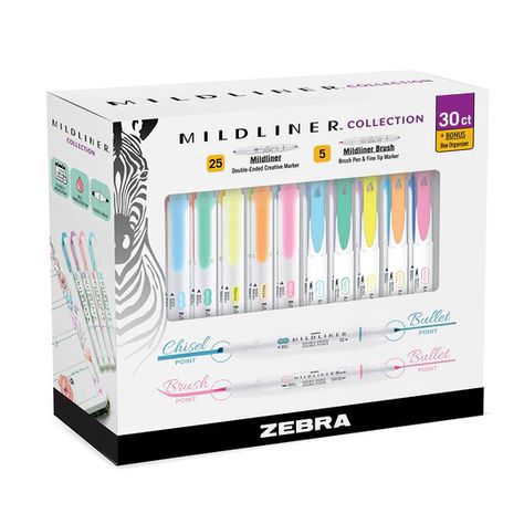 MILDLINER Dual Ended Highlighter – Zebra Pen Midliner Pens, Zebra Midliners, Clear Sticky Notes, Mildliner Highlighters, Pastel Highlighter, Zebra Mildliner, Highlighter Set, Pen Brands, Highlighter Pen