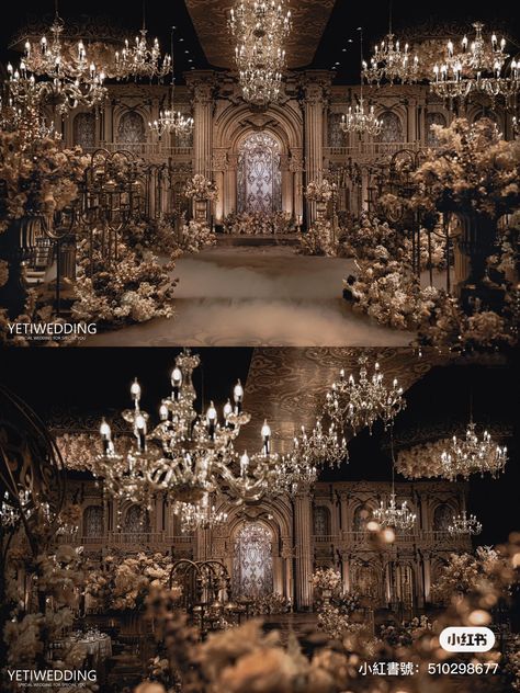 Golden Wedding Aesthetic, Royal Ball Decor, Debut Stage Design, Glitz And Glam Wedding Decor, Fairy Like Wedding, Luxury Wedding Decor Backdrops, Royalty Decorations, Royal Theme Wedding, Royal Wedding Theme