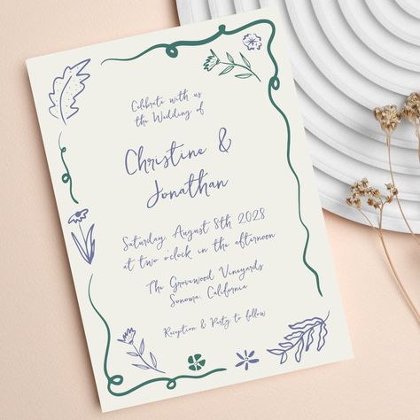 Whimsical Hand Drawn Illustrated Floral Wedding Invitation | Zazzle Whimsical Hand Lettering, Whimsical Floral Wedding, Handwritten Wedding Invitations, Doodle Wedding, Cartoon Wedding Invitations, Whimsical Wedding Invitations, Modern Rustic Wedding, Hand Drawn Wedding Invitations, Mexican Themed Weddings