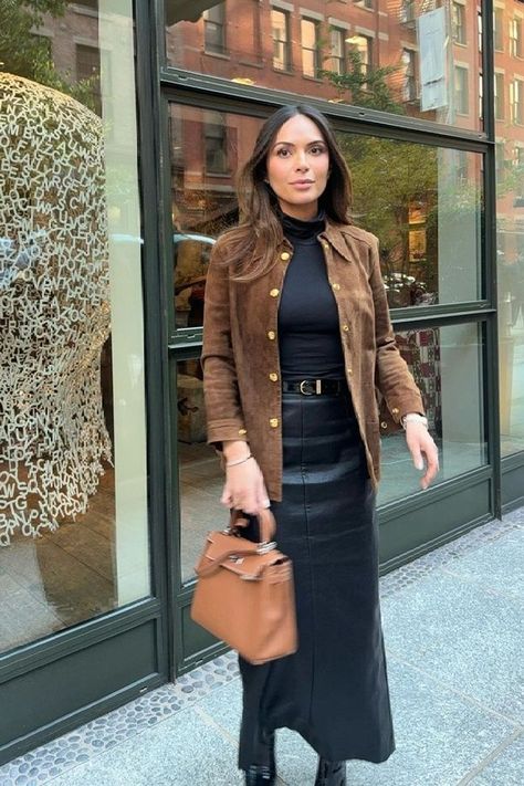 vintage celine suede jacket courtesy of my moms closet 🤎 follow me on instagram for style inspiration, luxury fashion, travel diaries and more! | Marianna Hewitt, fall outfit, leather skirt, skirt outfits, europe outfits Camel Suede Jacket Outfits, Camel Leather Jacket Outfit, Brown Leather Skirt Outfit Fall, Winter Leather Jacket Outfit, Leather Jacket And Skirt Outfit, Fall Street Style 2024, Suede Blazer Outfit, Leather Skirt Outfit Fall, Brown Leather Skirt Outfit