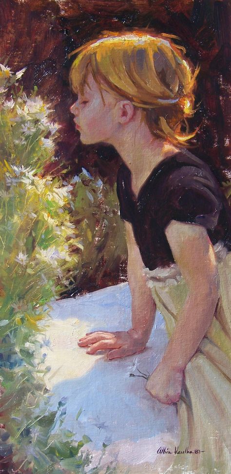 The Smell of Spring by Albin Veselka Oil ~ 24 x 12 Kids Portraits, Figurative Art, Figure Painting, 그림 그리기, Portrait Art, Beautiful Paintings, Painting Inspiration, Classic Art, Portrait Painting