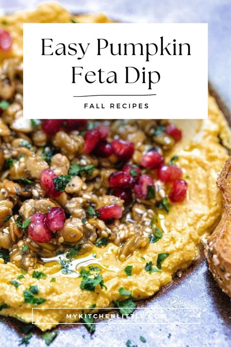 Treat your taste buds to this Yummy Pumpkin Feta Cheese Dip. Combining the creamy goodness of pumpkin with tangy feta and a hint of maple syrup, this dip is topped with crunchy candied pepitas for extra flavor. It's an easy-to-make dish that's perfect for sharing with friends and family. Save this pin to your snack ideas board and check out the article for the full recipe! Savory Pumpkin Dip Recipes, Pumpkin Whipped Feta Dip, Dips Board, Candied Pepitas, Snacks Board, Pumpkin Feta, Pumpkin Appetizers, Winter Appetizers, Fall Appetizer