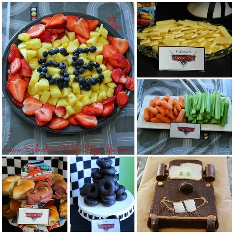 Cars Birthday Party Food #disneyside Disney Pixar Cars Birthday Party Food, Disney Cars Party Food Ideas, Pixar Cars Birthday Shirt, Diy Cars Birthday Party, Disney Cars Theme Birthday Party Food, Lighting Mcqueen Food Ideas, Lightning Mcqueen Birthday Food, Cars Theme Food Ideas, Disney Cars Birthday Food Ideas