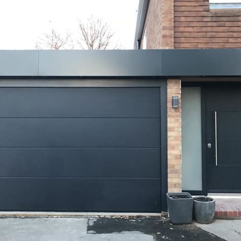 Matching front & garage doors (24) Garage Doors Uk, Grey Garage Doors, Contemporary Garage Doors, Contemporary Garage, Modern Garage Doors, Garage Door Types, Garage Door Styles, Exterior House Remodel, Contemporary Front Doors