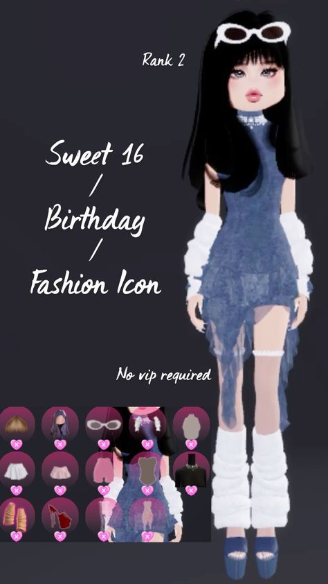 Dti Outfit Ideas Theme Birthday, Dti Theme Sweet 16, Dress To Impress Items, Dress To Impress Sweet 16 Theme, Dti Theme Birthday, Birthday Dti Outfit Ideas, Sweet 16 Dti Outfit, Decor Dti Outfit, Dti Theme Fashion Icon