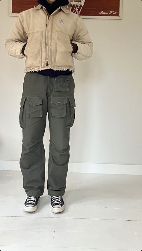 Work Jacket Streetwear, Utility Outfit Street Styles, Dickies Work Jacket Outfit Men, Work Wear Aesthetic Men, Work Jacket Outfit Men Streetwear, Workwear Jacket Outfit Men, Ama Lou, Beige Jacket Outfit, Rick Owens Outfit Men