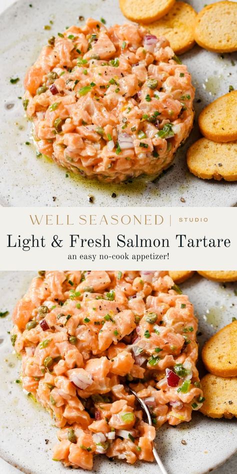 Appetizer Recipes Salmon, Light Fish Recipes, Salmon Tartare Recipe, Quebec Food, Salmon Appetizer Recipes, 2024 Plan, Sashimi Recipe, Tartare Recipe, Salmon Appetizer