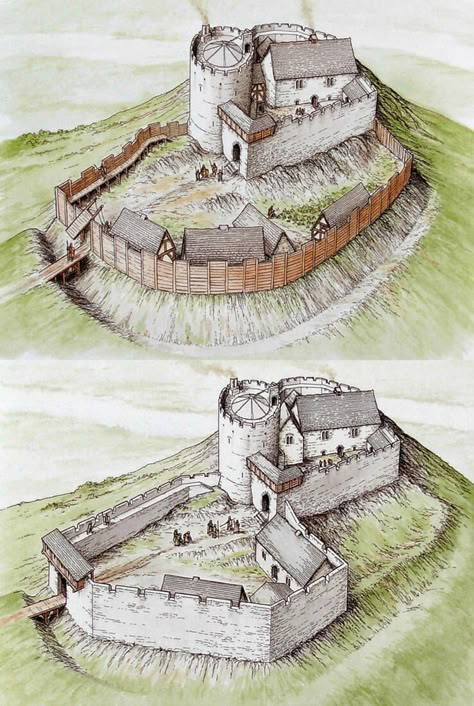 Early Medieval Castle, Medieval Training Grounds, Fortress Drawing, Dryslwyn Castle, Medieval Castle Layout, Castles Medieval, Fortification Architecture, Medieval Landscape, Medieval Kingdom