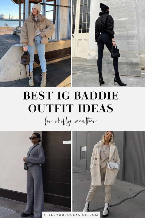 Looking for baddie outfits? Get the winter baddie outfits aesthetic with these chic, casual, and stylish insta baddie fits for cold weather. There's cute baddie outfits, chill baddie outfits, and everything in between - think cozy comfort with a side of glam. Fits For Cold Weather, Outfits For Chilly Weather, Winter Lounge Outfit, Baddie Outfits Aesthetic, Cute Winter Outfits Baddie, Insta Baddie Fits, Chill Baddie Outfits, Baddie Wardrobe, Winter Baddie Outfits