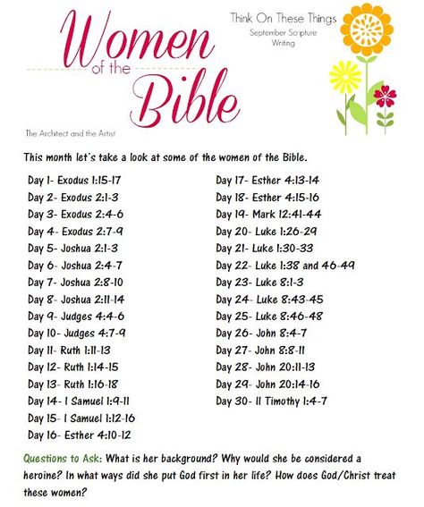 Women of the Bible {Think On These Things} | The Architect and The Artist 365 Promises Of God, Women Of Faith Bible Study, Women Of The Bible Study, Christian Quotes For Women, Scripture Plans, Bible Writing, Bible Plans, Women Of The Bible, Scripture Writing Plans