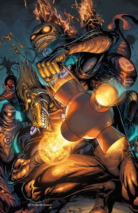 Orange Lantern Corps | Orange Lantern Corps by Tyler Kirkham | comics Orange Lantern Corps, Tyler Kirkham, Orange Lantern, Orange Lanterns, Yellow Lantern, Lantern Corps, Green Lantern Corps, Dc Comics Heroes, Comic Villains