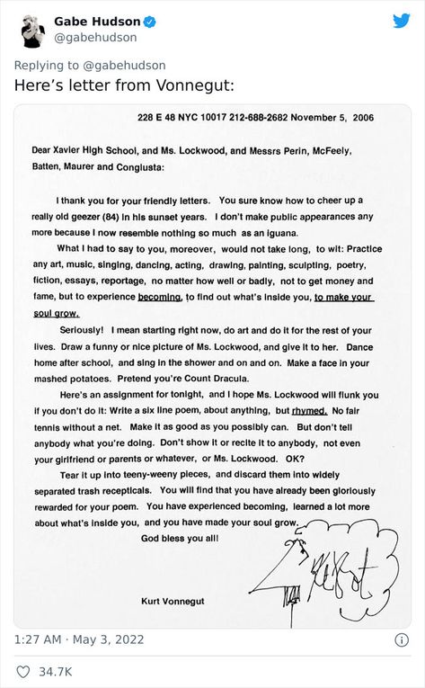 Kurt Vonnegut Sent A Letter To Students In 2006 And People Loved What He Had To Say Kurt Vonnegut Quotes, Letter To Students, Montessori Language, Anti Christianity, Friendly Letter, You Poem, Mental Attitude, Writing Motivation, Kurt Vonnegut