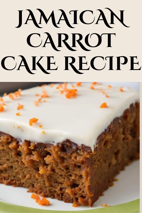 Jamaican carrot cake Recipe is a take on the good old-fashioned carrot cake, except with bold, rich flavors reflecting Jamaica’s vibrant culture. This cake remains super moist, with all the freshly grated carrots providing natural sweetness and texture. Cinnamon, nutmeg, and allspice introduce dim, characteristic, warm spice notes. Spiced Carrot Cake Recipe, Jamaican Cake Recipe, Jamaican Carrot Cake Recipe, Carribean Desserts, Jamaican Cake, Jamaican Christmas, Carrot Cake Dessert, Carrot Cake Bread, Bakery Style Cake