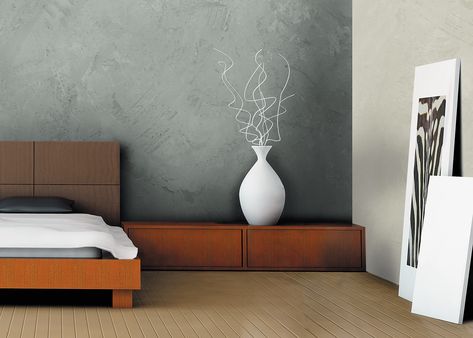 Water based interior wall coatings and finishes that copy concrete look. Concrete look alike, easy to install. For DIY or confirmed pros. Concrete Bedroom Wall, Concrete Wall Finish, Concrete Walls Bedroom, Concrete Bedroom, Textures Murales, Interior Design Presentation, Bedroom Wall Designs, Bedroom Wall Colors, Wall Finishes