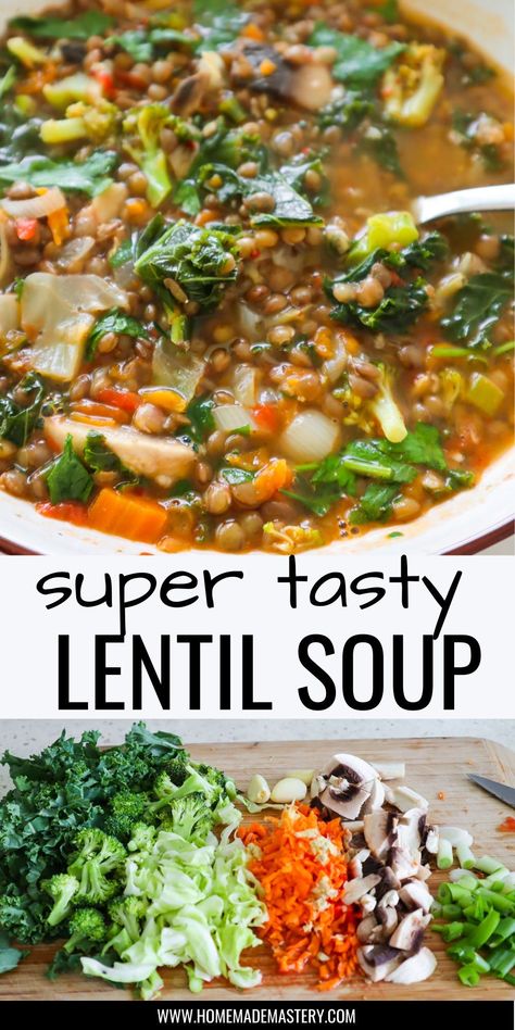 Clean Lentil Soup, Healthy Veggie Soup Clean Eating, Recipes For Lentils Healthy, Soup With Lentils Healthy, Homemade Vegetarian Soup, Healthy Vegetable Lentil Soup, Healthy Lentil Veggie Soup, Plant Based Veggie Soup, Quick Easy Healthy Lunch Simple Soup Recipes