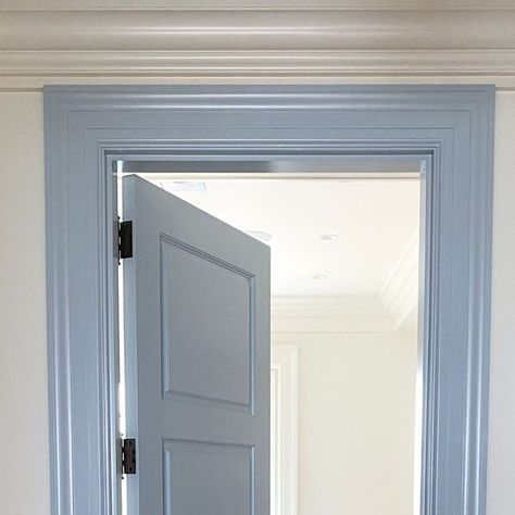 Acampora Interiors on Instagram: "Fact: blue trim = instant joy. #workinprogress #acamporainteriors ☁" Light Blue Interior Doors, Blue Contrast Trim, Blue Trim Interior, Blue Interior Doors, Rose Bathroom, Bunk Bed Rooms, Blue Ceiling, Light Blue Trim, Light Blue Walls