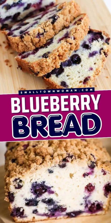 A simple breakfast idea in just a few steps! It's also a delicious snack recipe. Not only is this quick bread moist, but it is also loaded with fresh blueberries and finished with a crumb topping. Indulge in a slice of this homemade blueberry bread today! Moist Blueberry Bread, Homemade Blueberry Bread, Blueberry Recipes Easy, Blueberry Bread Recipe, Strawberry Bread, Breakfast Bread Recipes, Coconut Bread, Blueberry Bread, Simple Breakfast