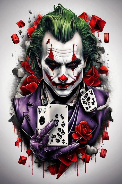 Image Joker, Joker Tattoo Design, Der Joker, Harley Quinn Drawing, Joker T Shirt, Clown Tattoo, Joker Artwork, Joker Pics, Cartoon Character Tattoos