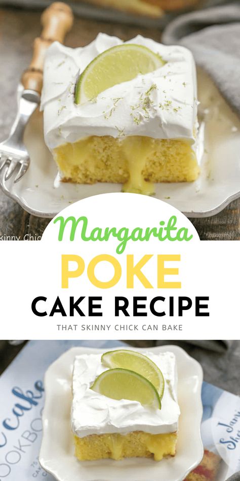 Easy Margarita Poke Cake starts with a cake mix and instant pudding making it super simple to make!! Margarita Poke Cake, Strawberry Margarita Cake, Cake Mom, Margarita Cake, Jello Cake, Easy Dessert Recipe, Recipe Cake, Boozy Desserts, Lemon Cake Mixes