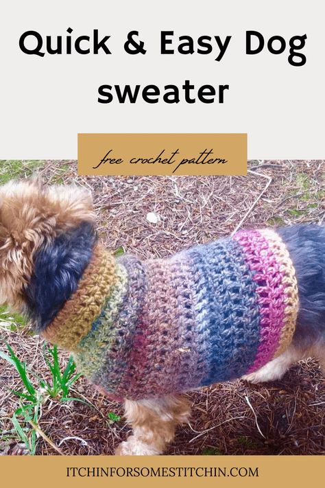 This quick and easy small dog crochet sweater pattern is perfect for making your little fur babies a warm and stylish coat for those chilly autumn & winter months. Plus, it so easy to make! Even for crochet beginners. Whip one up for your precious pet today! Click to get the free pattern. Easy Crochet Dog Sweater Simple, Easy Small Dog Sweaters Crochet Free, Simple Dog Sweater Crochet Pattern, Crochet Dog Coat Free Pattern Easy, Free Crochet Dog Coat Pattern, Crochet Sweaters For Dogs, Crochet Chihuahua Sweater, Small Dog Crochet Sweater Pattern Free, Dog Crochet Sweater Pattern Free