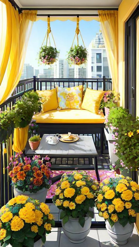 Yellow Balcony, Mint Green Room, Green Room Design, Klein Balkon Decor, Balkon Decor, Small Balcony Design, Porch And Balcony, Small Balcony Decor, Green Room