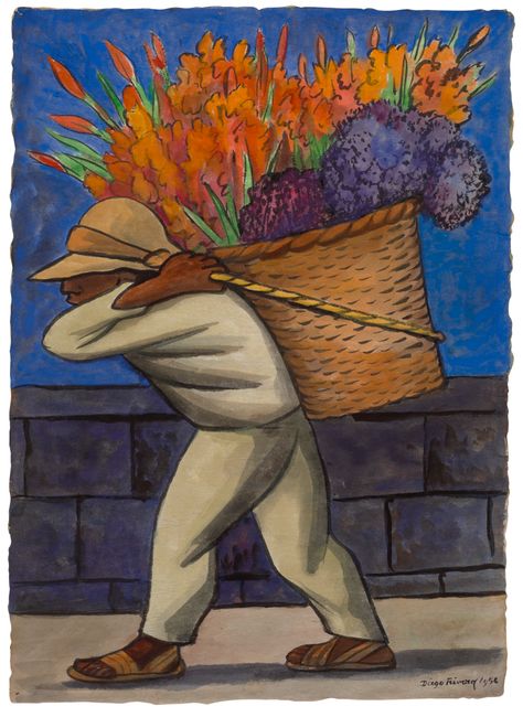 DIEGO RIVERA (1886-1957) Diego Rivera Pinturas, Diego Rivera Paintings, Flower Carrier, Diego Rivera Art, Flower Vendor, Mexican Graphic Design, Mexican Art Painting, Mexican Artwork, Framed Tile