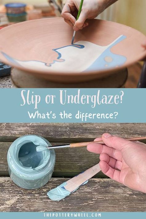 What Is The Difference Between Slip and Underglaze? Slip Ceramics Patterns, Color Slip Ceramics, Underglaze Pencil Drawing, Colored Slip Ceramics, Slip Decorated Pottery, Underglaze Designs On Pottery, Pottery Slip Decoration, Underglazing Pottery, Ceramic Underglaze Ideas