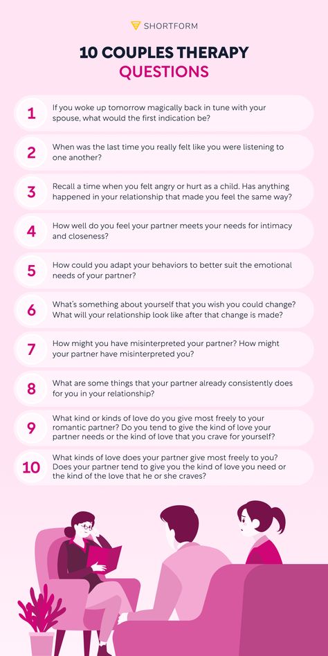 Trying to decide whether you and your partner should go to couples therapy? Test the waters with this selection of insightful questions a therapist might ask you. And follow the link to access our guide to Attached by Amir Levine and Rachel Heller to learn what attachment styles are and how you can use your knowledge of them to improve your relationship. Relationship Repair Questions, Couples Therapy Topics, Questions To Ask As A Therapist, Relationship Therapy Questions, Marriage Therapy Questions, Therapy Questions For Couples, Questions To Ask Your Therapist, Couple Therapy Questions, Couple Therapy Activities