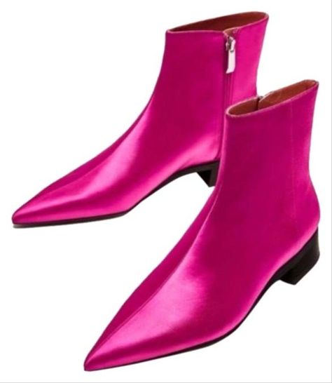 ZARA | Satin Ankle Boots/booties Size US 8 Regular (M, B) Fuschia Shoes, Satin Boots, Boogie Shoes, Pink Ankle Boots, Zara Ankle Boots, Pointed Ankle Boots, Low Heel Ankle Boots, Dr Shoes, Zara Boots