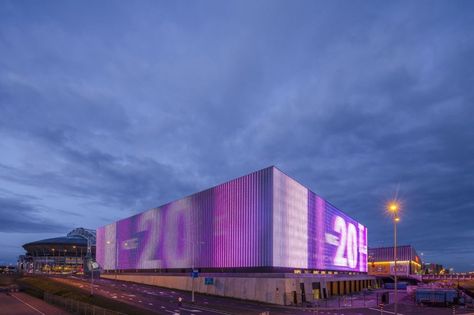 Ziggo Dome Factory Facade, Interactive Lighting, Mall Facade, Exterior Signage, Facade Lighting, Wayfinding Signage, Unique Architecture, Building Facade, Facade Architecture