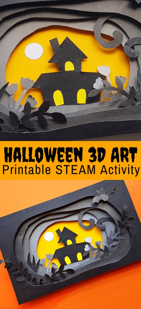 Halloween Paper Craft in 3D (FREE Printable) | Little Bins for Little Hands Fifth Grade Halloween Crafts, Paper Pumpkin Decorating Ideas, Fall Crafts Construction Paper, Halloween Group Projects, Elementary School Arts And Crafts, Grade 4 Craft Ideas, Halloween Craft Classroom, Fall Decoration Crafts For Kids, Cardstock Halloween Crafts