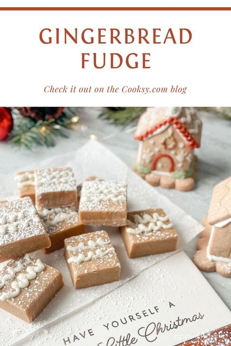 Move over Gingerbread cookies! Our Gingerbread Fudge is ready to steal the show. All of the traditional gingerbread flavors combine to make this rich and creamy treat. And it's as easy to make as it is cute. Serve a platter of these to your guests and watch them disappear! #cooksy #cooksyofficial #cookingwithcooksy #cooksyrecipe #cookingassistant #smartkitchen #fudge #gingerbread #christmas Gingerbread Fudge Easy, Gingerbread Fudge Recipes, Soft Fudge, Gingerbread Fudge, Traditional Gingerbread, Vegan Gingerbread, Melting White Chocolate, Fudge Easy, Gingerbread Christmas